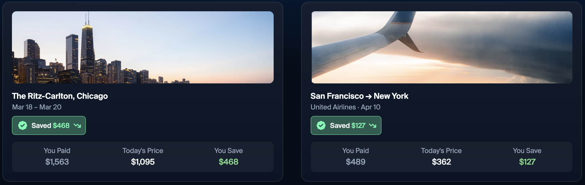 Hotel and flight AutoSave side by side